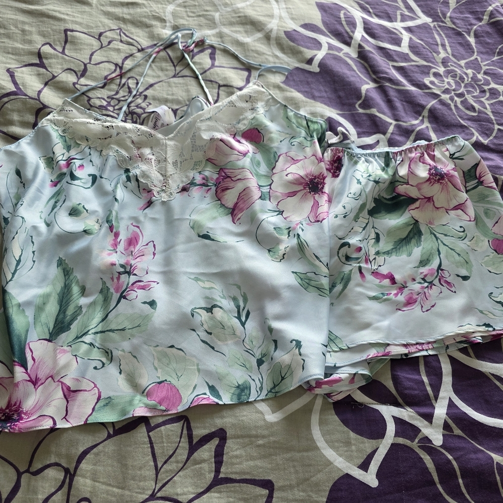 Floral Lace Trim Camisole Set